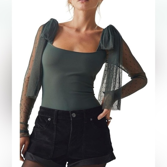 NWT Free People Intimately Tongue Tied Bodysuit in Green. Size Small - Picture 3 of 8